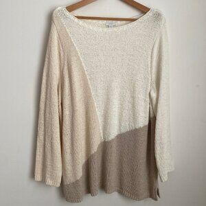 J. Jill PureJill Colorblock Sweater Tunic Boho Neutral Longline Size XLP